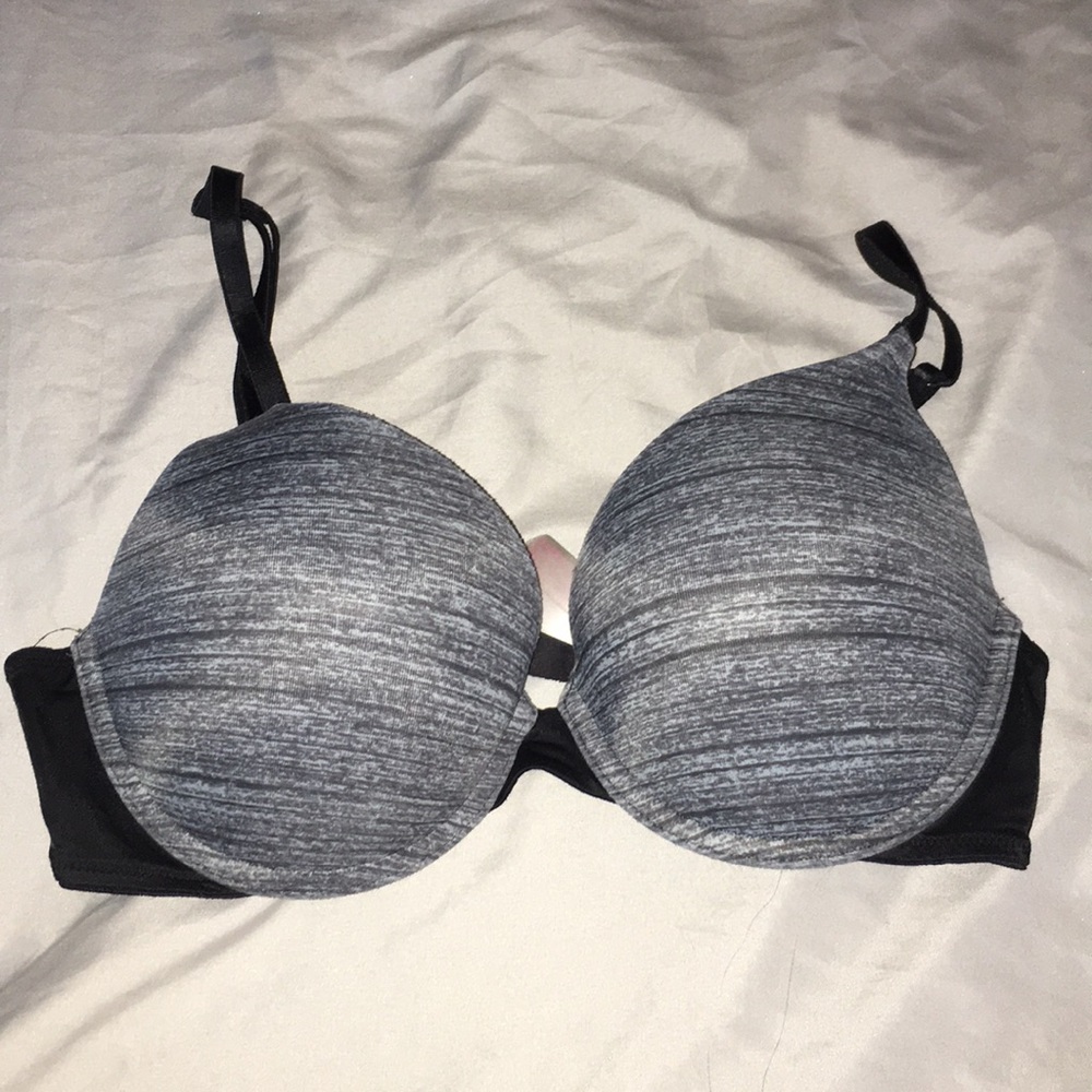 Grey and black PINK push-up bra